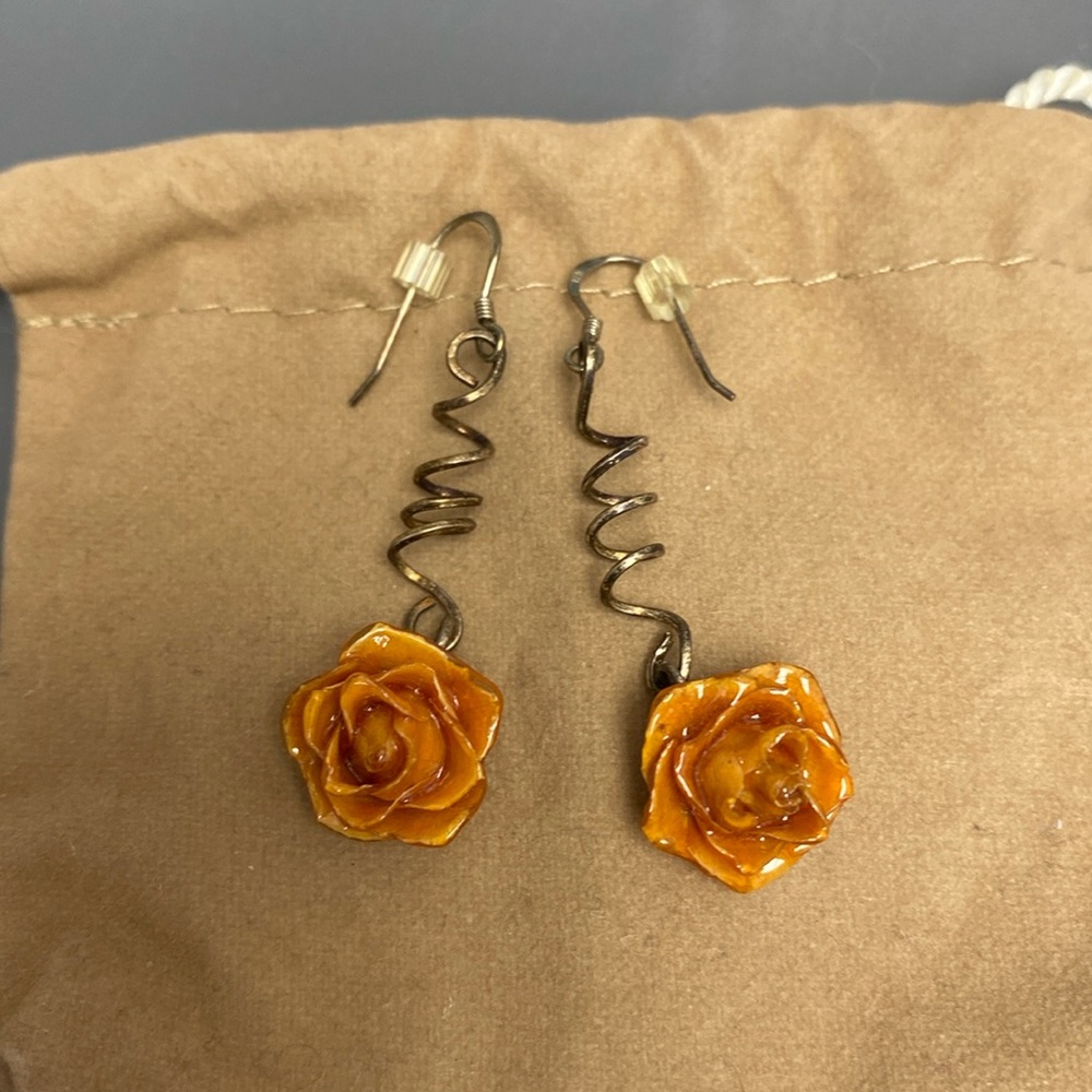 Orange roses twirly earrings